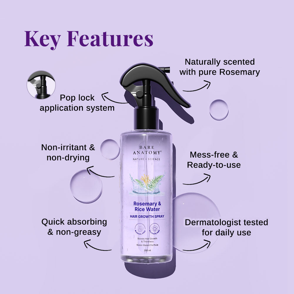 Rosemary & Rice Water Hair Growth Spray For Hair Growth and Thickness - 200 ml