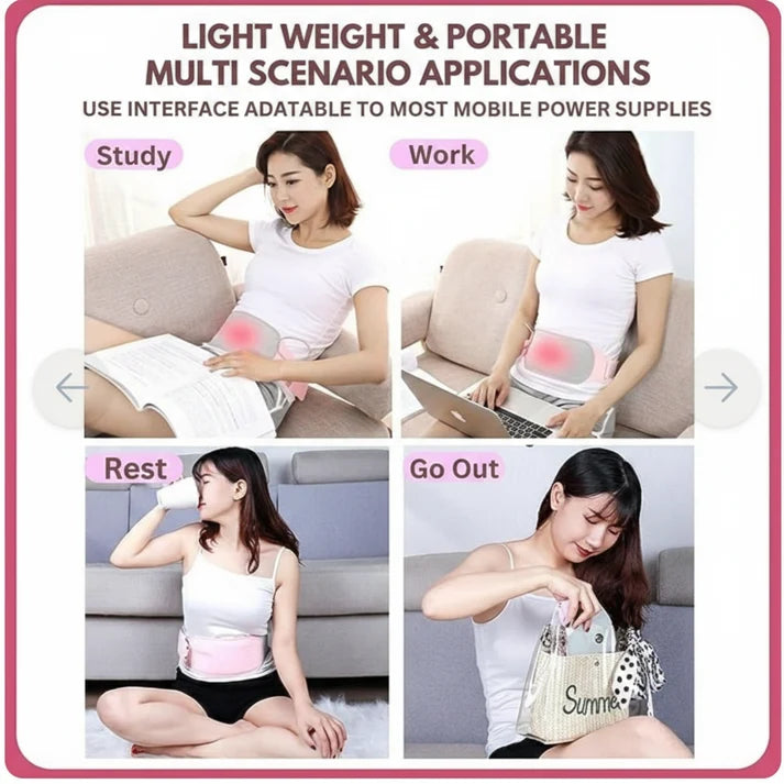 Rechargeable and Portable Heating & Massage Belt for Menstrual Cramps, Back & Waist Pain